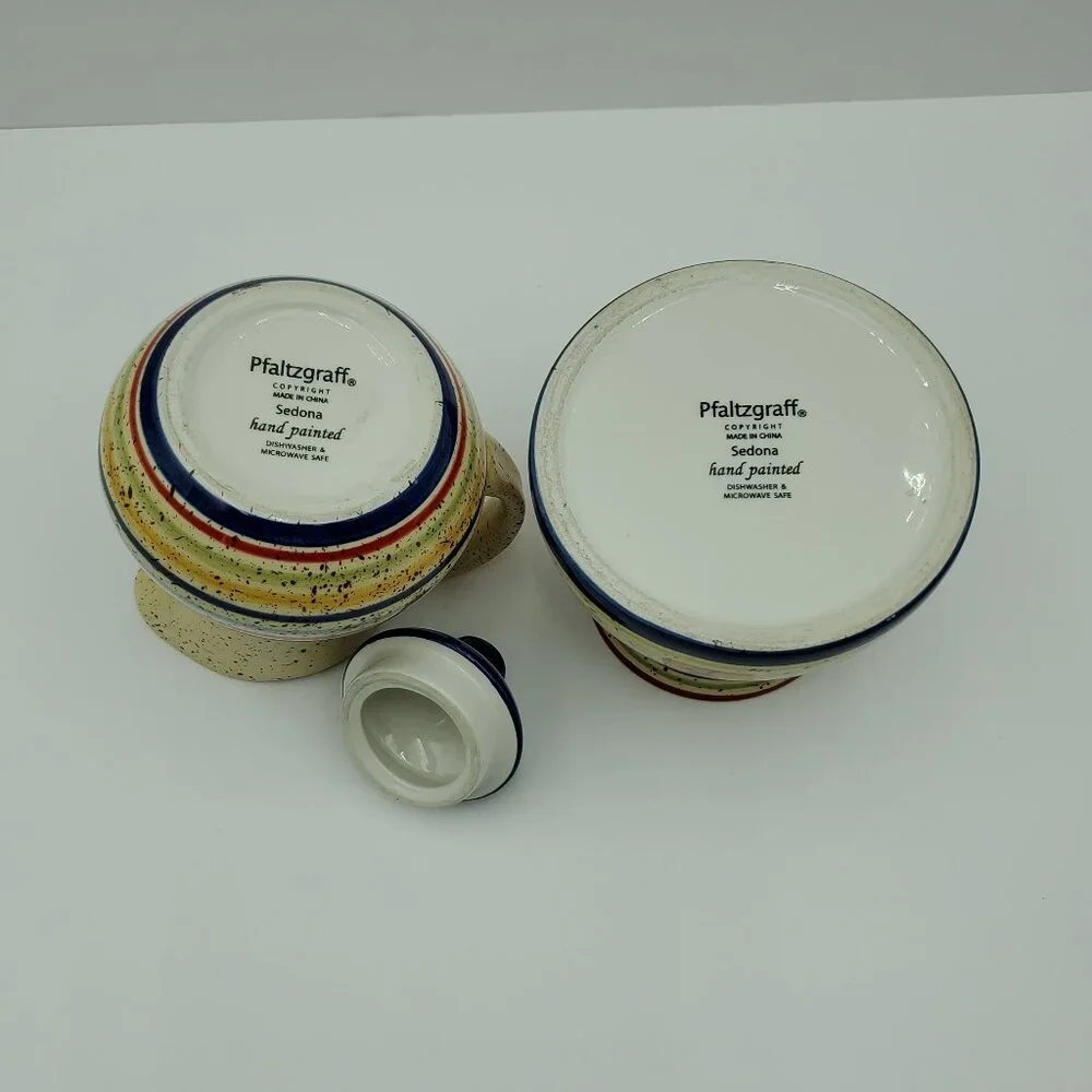 Pfaltzgraff Sedona Creamer & Sugar Bowl with Lid Speckled Creamer Set - Picture 4 of 15